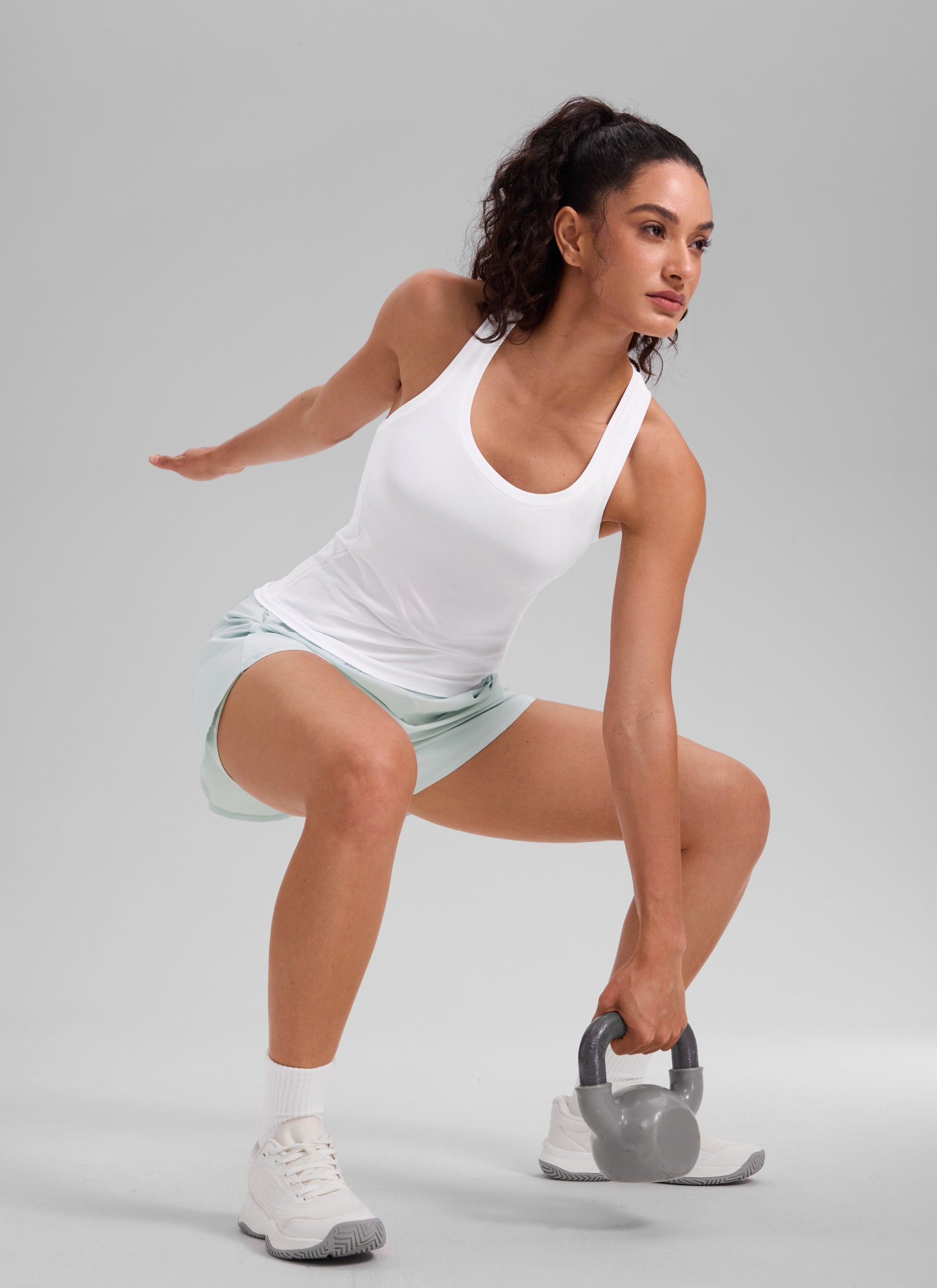 CRZ YOGA Women's Yoga Slim Fit Seamless Tank Crew Neck Racerback White