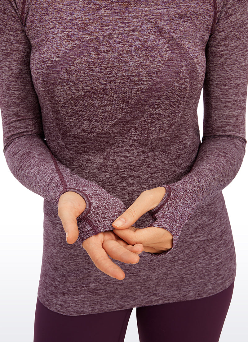 CRZ YOGA Women's Train Slim Fit Shirts Speedy Seamless Long Sleeves Misty Merlot