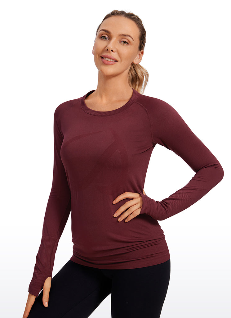 CRZ YOGA Women's Train Slim Fit Shirts Speedy Seamless Long Sleeves Red Revelry