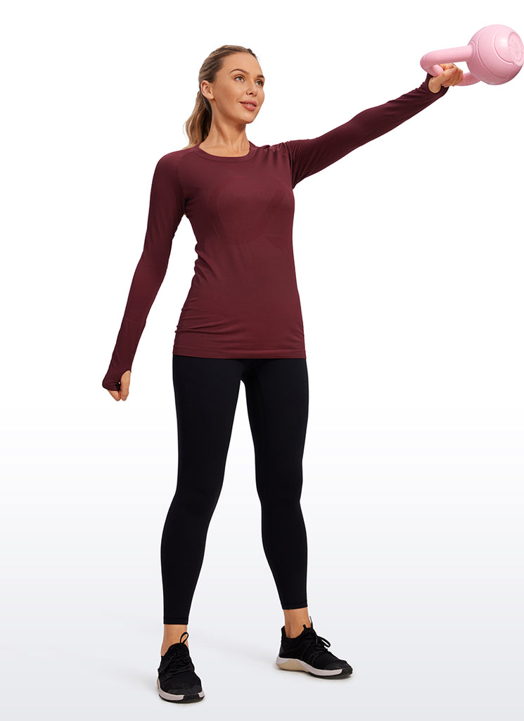CRZ YOGA Women's Train Slim Fit Shirts Speedy Seamless Long Sleeves Red Revelry