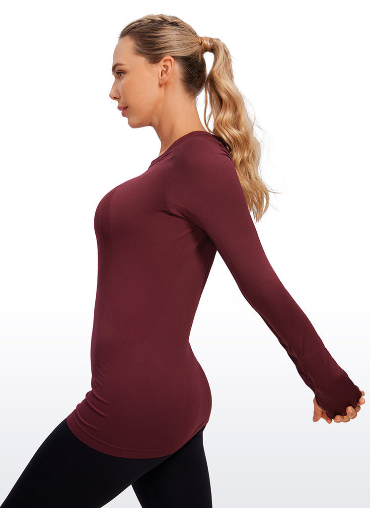 CRZ YOGA Women's Train Slim Fit Shirts Speedy Seamless Long Sleeves Red Revelry