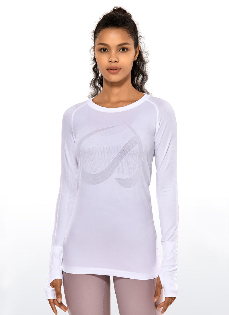 CRZ YOGA Women's Train Slim Fit Shirts Speedy Seamless Long Sleeves Black