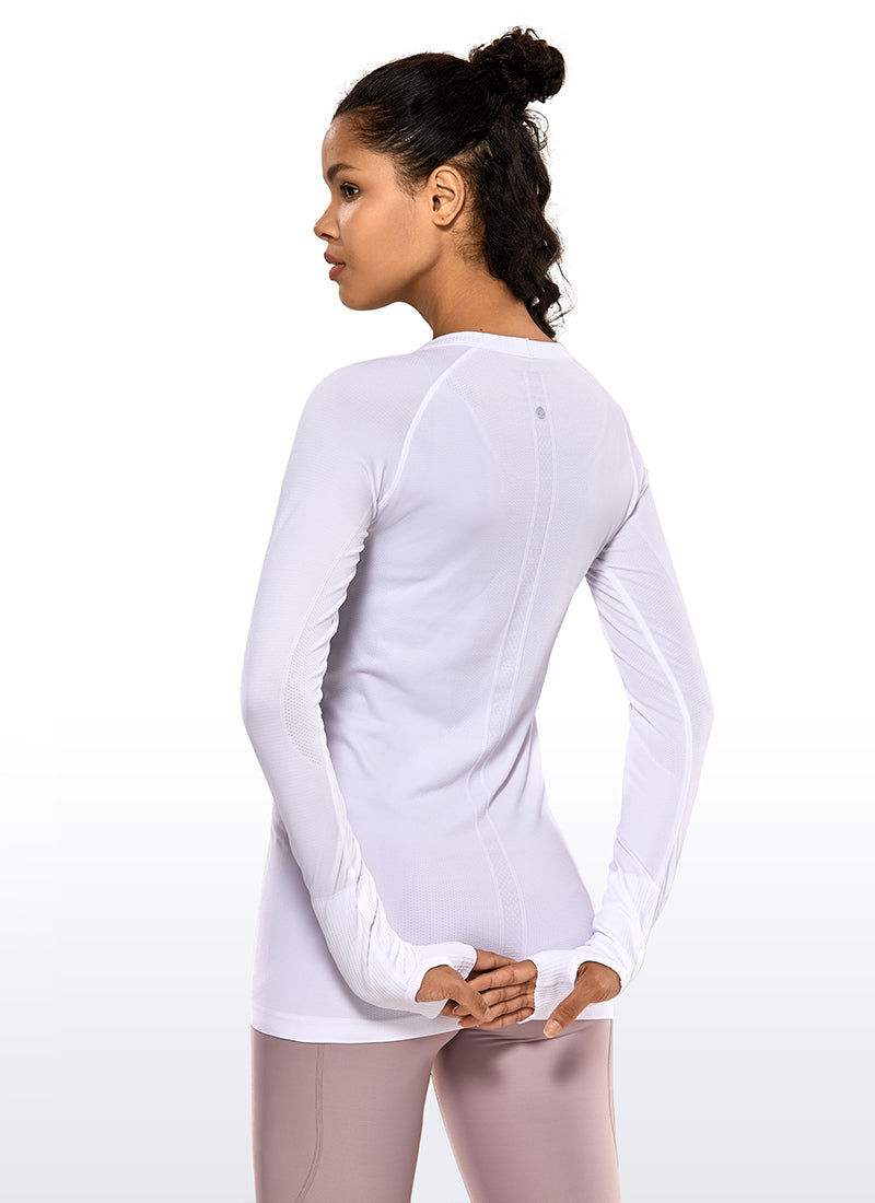 CRZ YOGA Women's Train Slim Fit Shirts Speedy Seamless Long Sleeves Black
