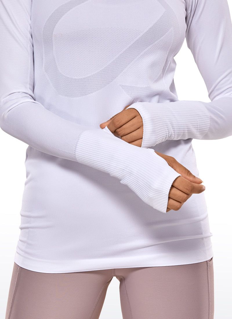 CRZ YOGA Women's Train Slim Fit Shirts Speedy Seamless Long Sleeves White