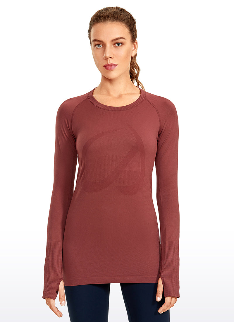 CRZ YOGA Women's Train Slim Fit Shirts Speedy Seamless Long Sleeves Noctilucence Red
