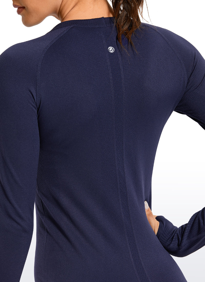 CRZ YOGA Women's Train Slim Fit Shirts Speedy Seamless Long Sleeves Navy