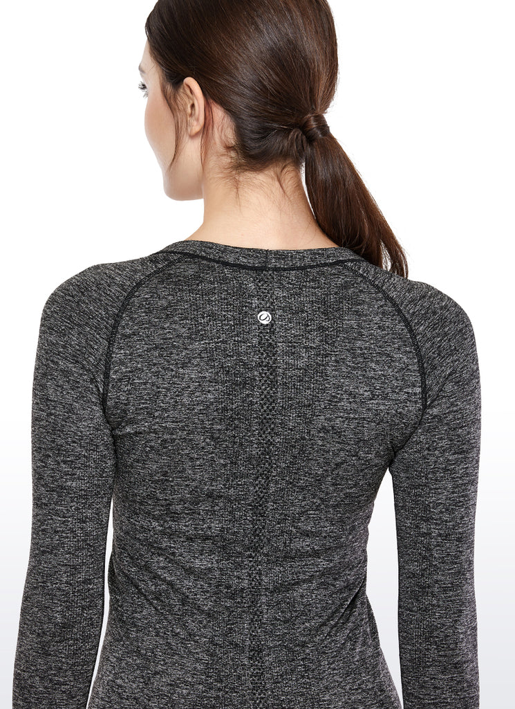 CRZ YOGA Women's Train Slim Fit Shirts Speedy Seamless Long Sleeves Snow Grey