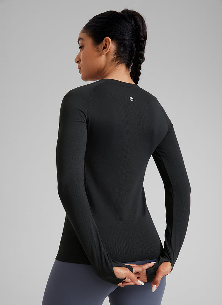 CRZ YOGA Women Seamless Workout Crew Neck Long Sleeve Shirts Grey Sage