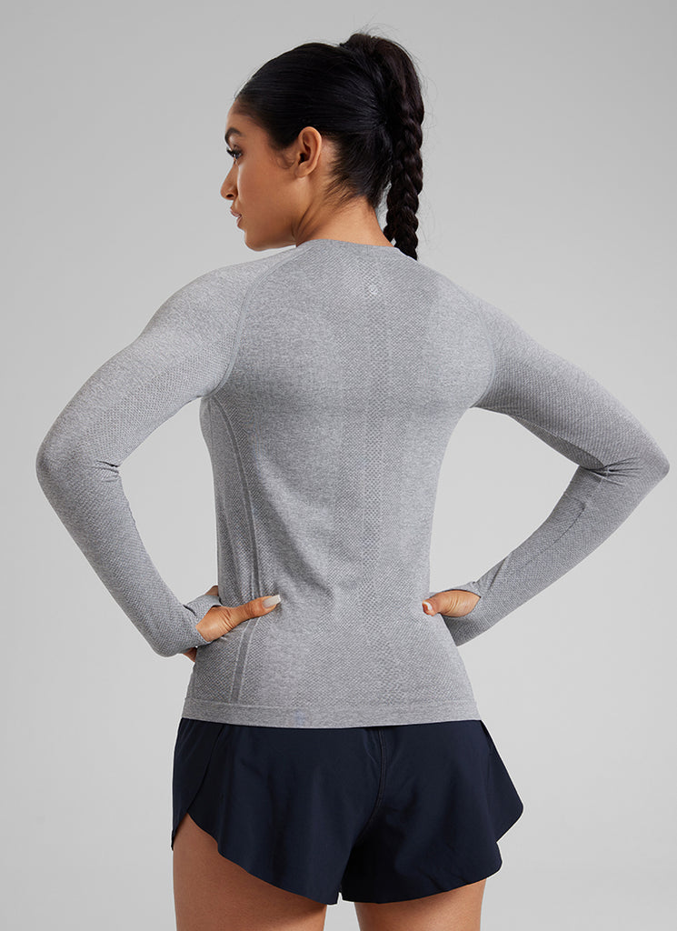 CRZ YOGA Women Seamless Workout Crew Neck Long Sleeve Shirts Turquoise2