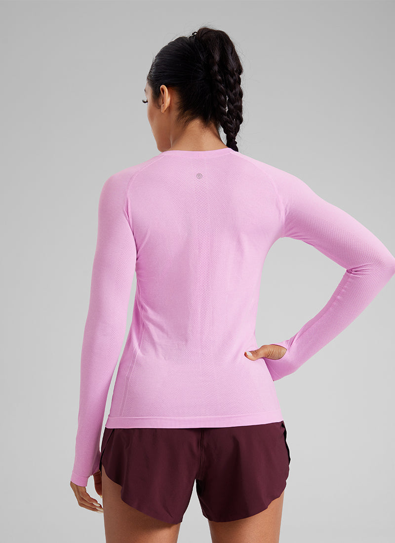 CRZ YOGA Women Seamless Workout Crew Neck Long Sleeve Shirts Turquoise2