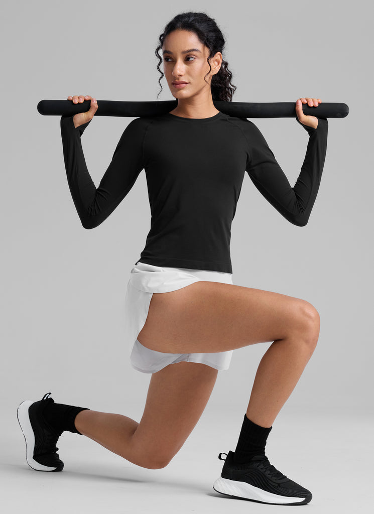 CRZ YOGA Women's Running Quick Dry Shirts Seamless Long Sleeves Green Jade