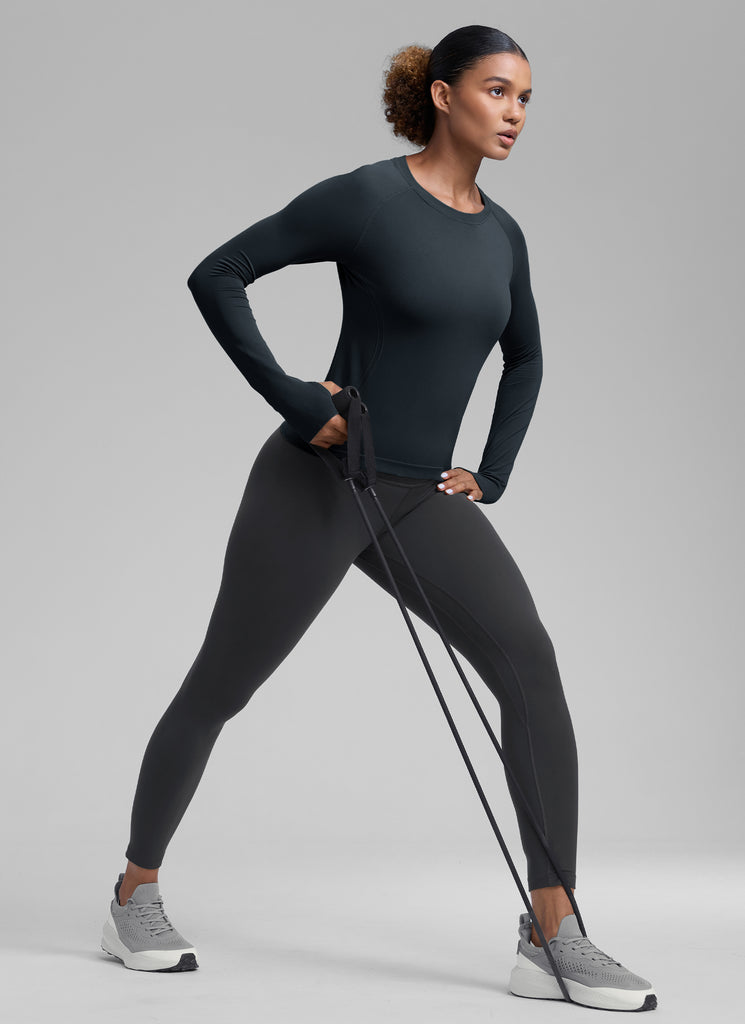 CRZ YOGA Women's Running Quick Dry Shirts Seamless Long Sleeves White