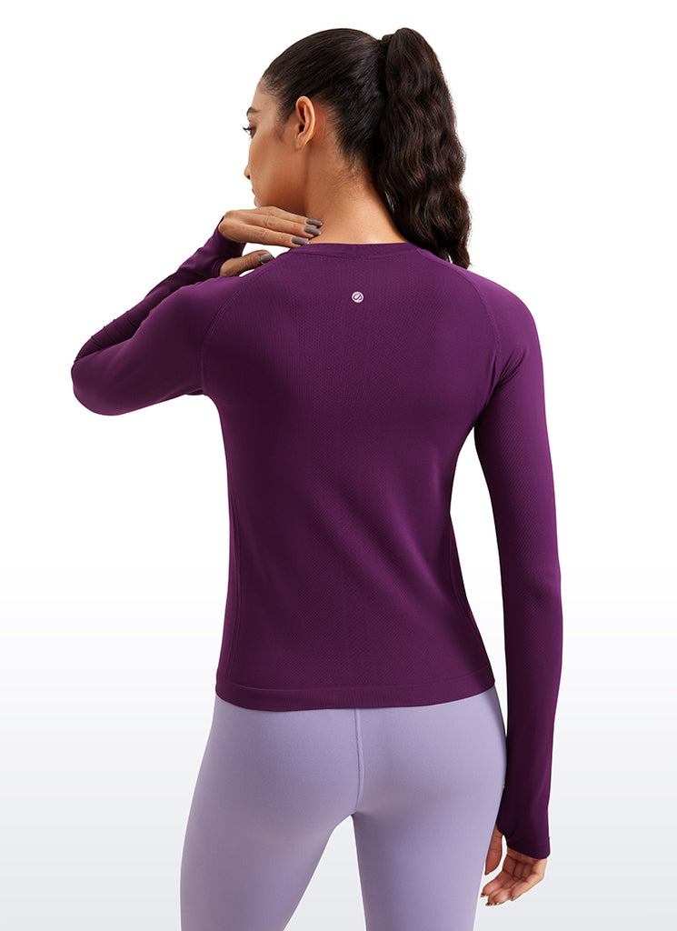CRZ YOGA Women's Running Quick Dry Shirts Seamless Long Sleeves Larkspur Blue