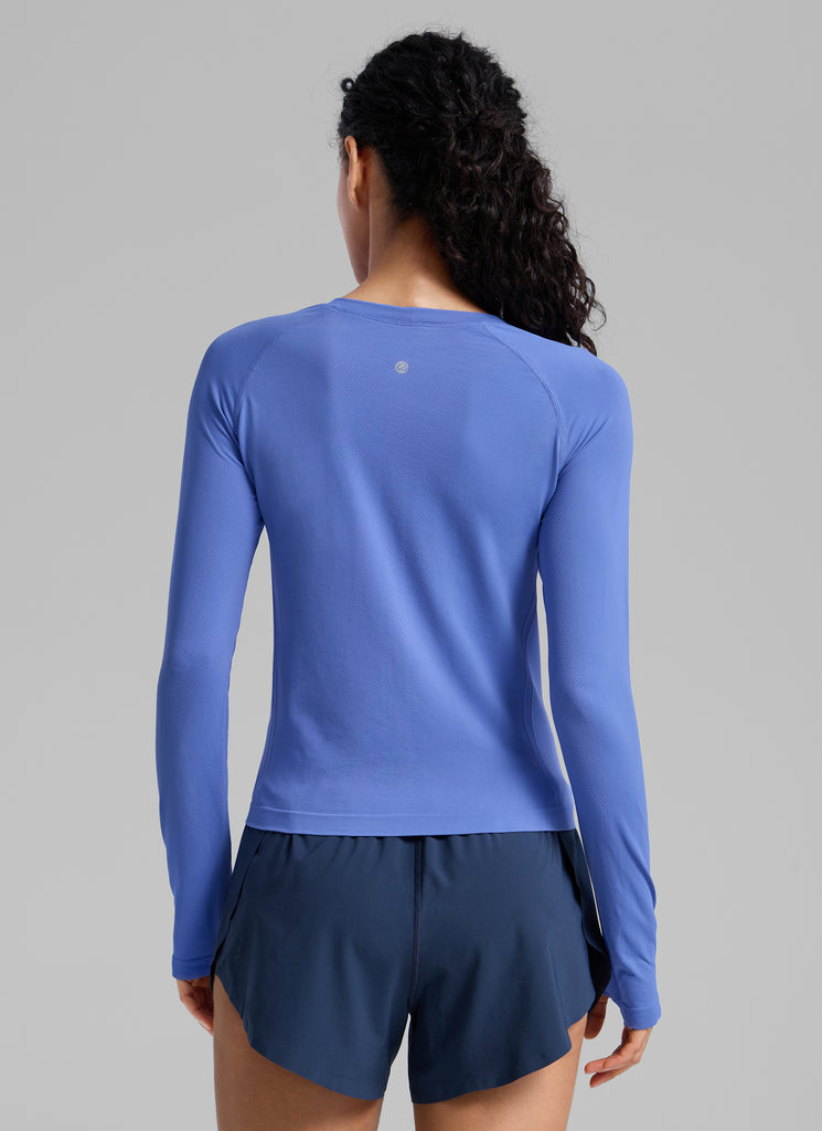 CRZ YOGA Women's Running Quick Dry Shirts Seamless Long Sleeves Plum Magenta