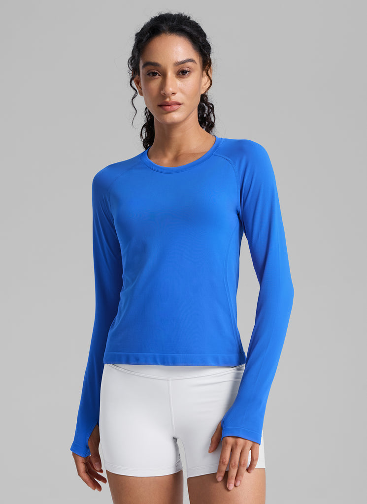 CRZ YOGA Women's Running Quick Dry Shirts Seamless Long Sleeves Plum Magenta