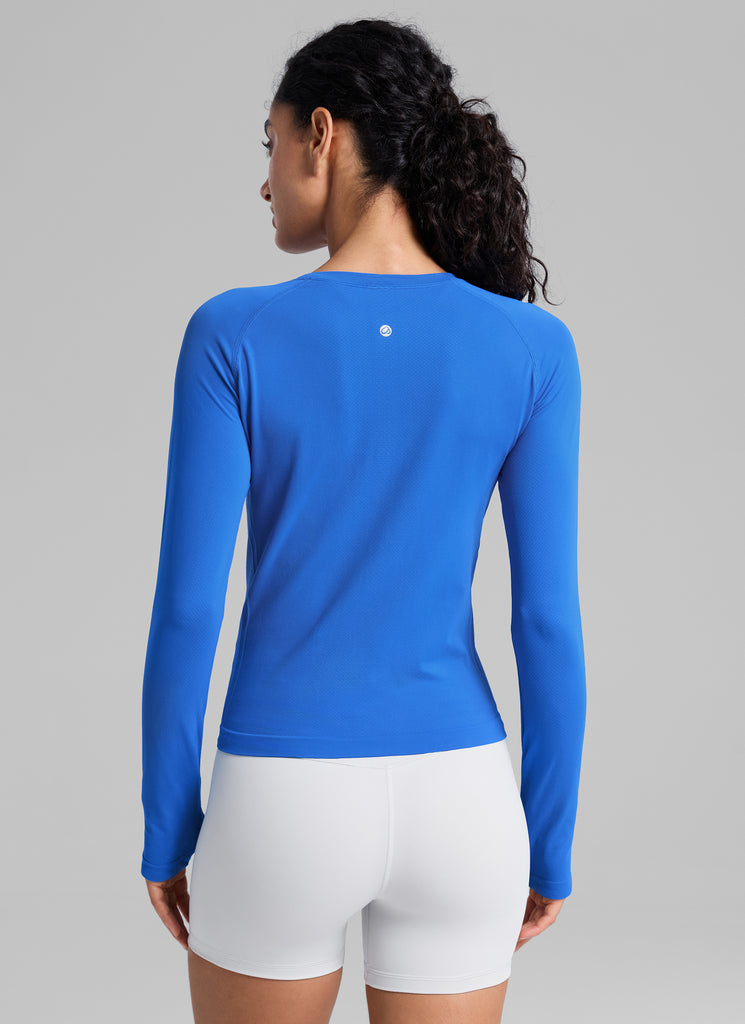 CRZ YOGA Women's Running Quick Dry Shirts Seamless Long Sleeves Wild Indigo