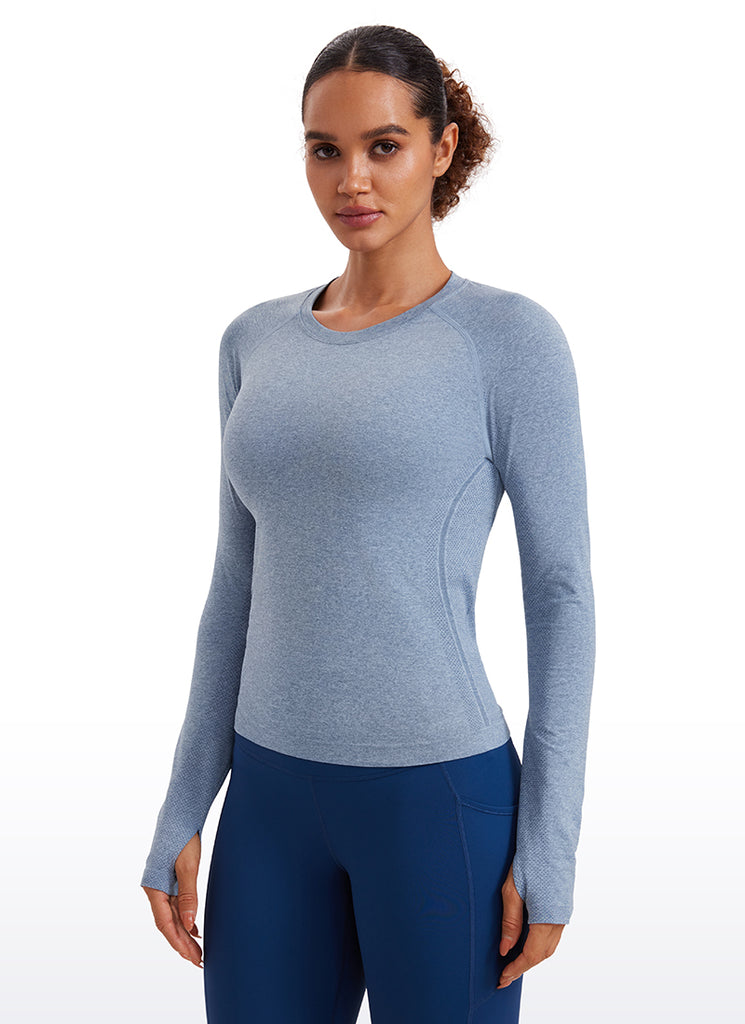 CRZ YOGA Women's Running Quick Dry Shirts Seamless Long Sleeves Elfin Purple