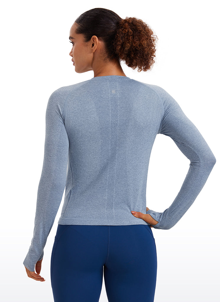 CRZ YOGA Women's Running Quick Dry Shirts Seamless Long Sleeves Elfin Purple
