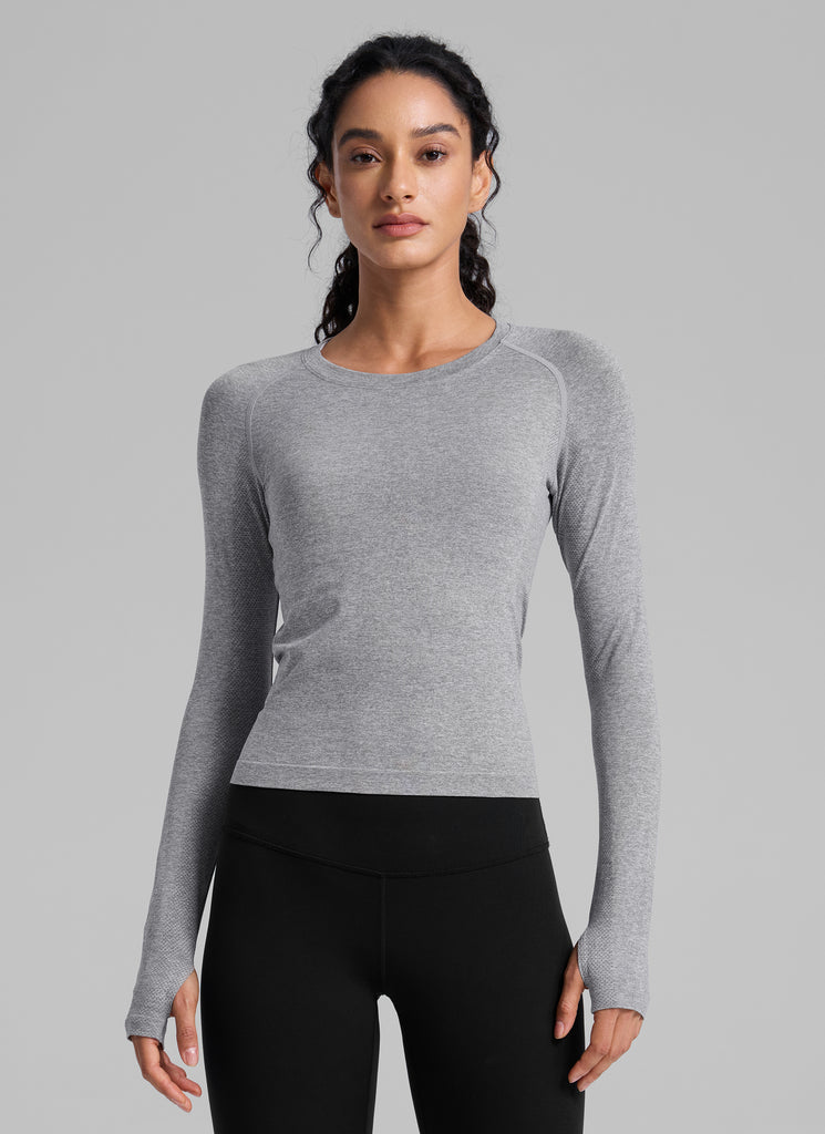 CRZ YOGA Women's Running Quick Dry Shirts Seamless Long Sleeves Slate Grey Marl