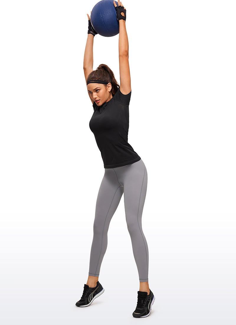 CRZ YOGA Women's Running Classic Fit Shirts Seamless Short Sleeves Twilight Blue