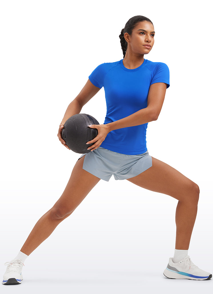 CRZ YOGA Women's Running Classic Fit Shirts Seamless Short Sleeves White