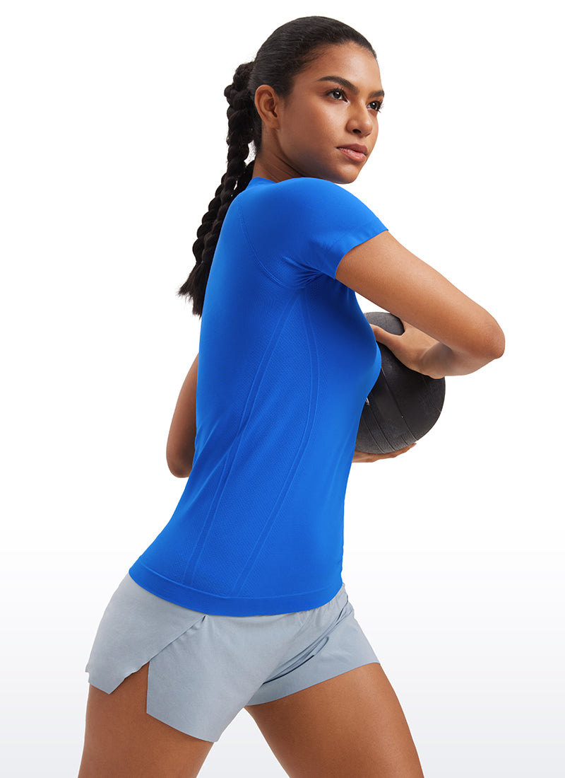 CRZ YOGA Women's Running Classic Fit Shirts Seamless Short Sleeves White