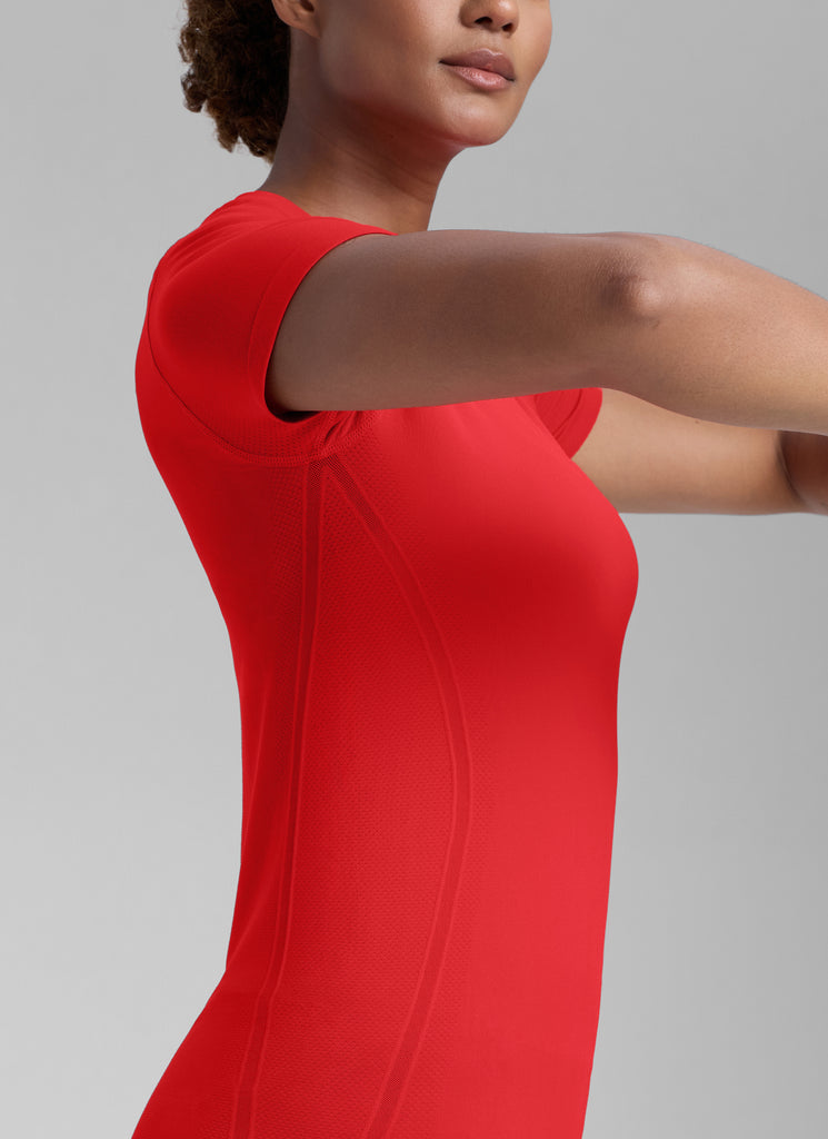 CRZ YOGA Women's Running Classic Fit Shirts Seamless Short Sleeves Deep Red
