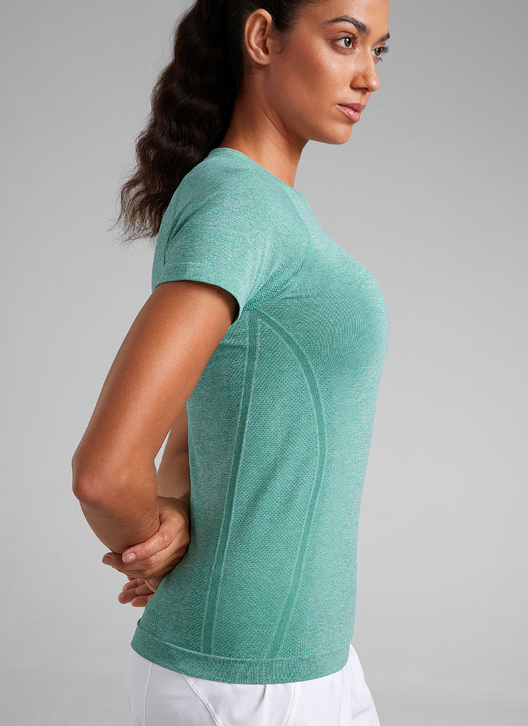 CRZ YOGA Women's Running Classic Fit Shirts Seamless Short Sleeves Slate Grey Marl