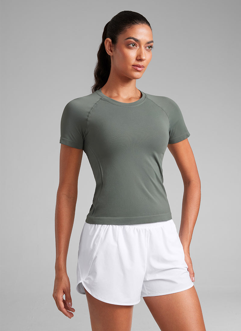 Seamless Waist Length Crewneck Short Sleeve