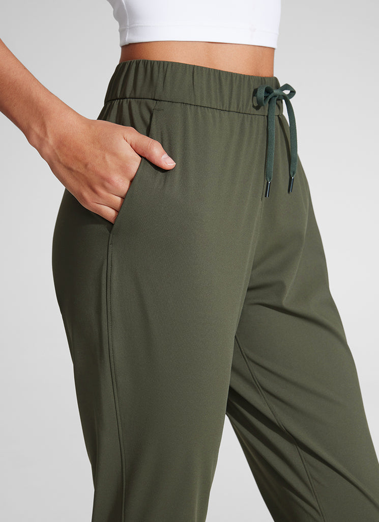 CRZ YOGA Women's Travel Slim Fit Stretch Drawstring 7/8 Pants 27'' Olive Green