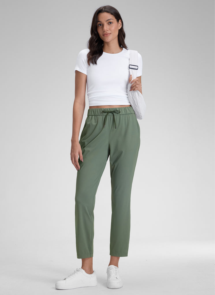 CRZ YOGA Women's Travel Slim Fit Stretch Drawstring 7/8 Pants 27'' Grey Sage