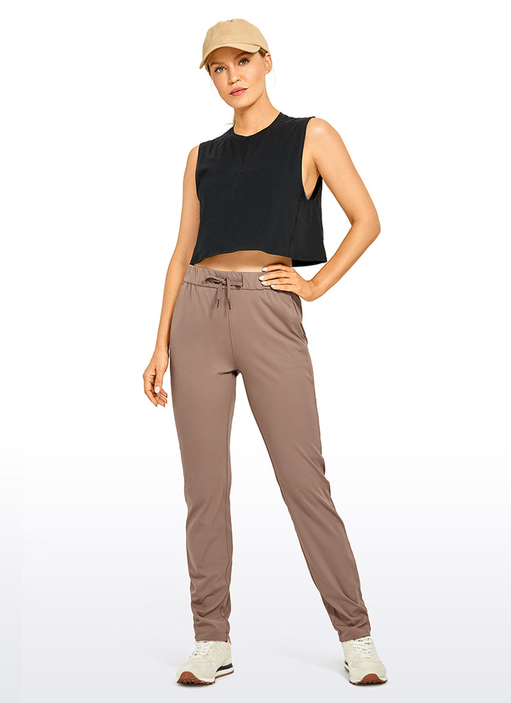 CRZ YOGA Women's Travel Slim Fit Stretch Drawstring Long Pants 31'' Mineral brown