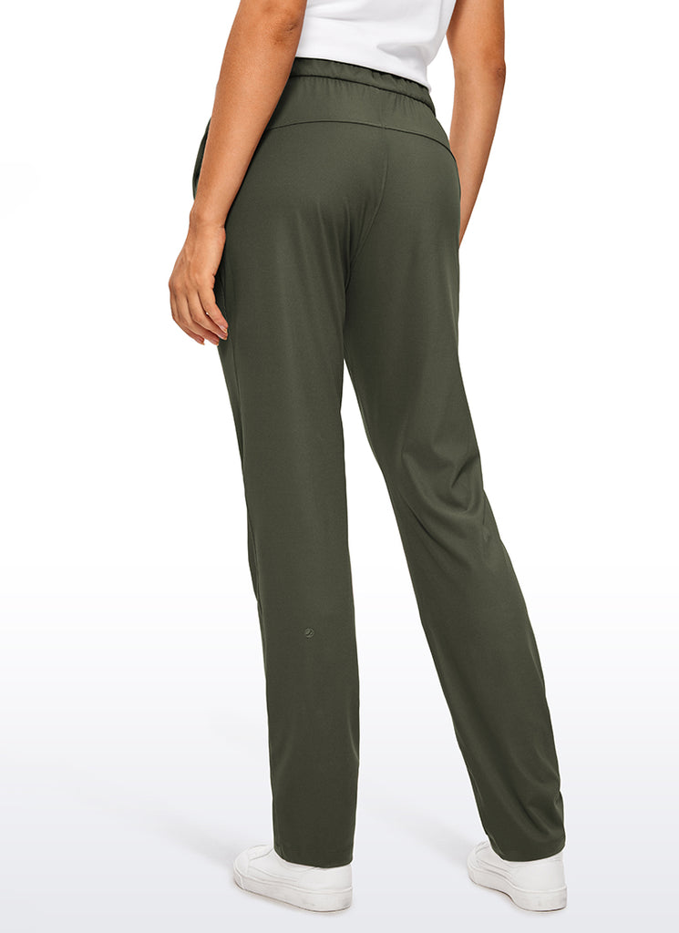 CRZ YOGA Women's Travel Slim Fit Stretch Drawstring Long Pants 31'' Olive Green