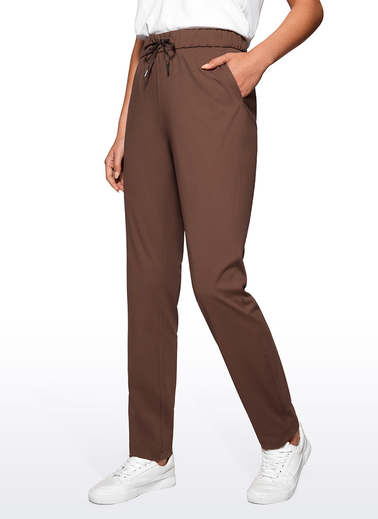 CRZ YOGA Women's Travel Slim Fit Stretch Drawstring Long Pants 31'' Coffee Brown