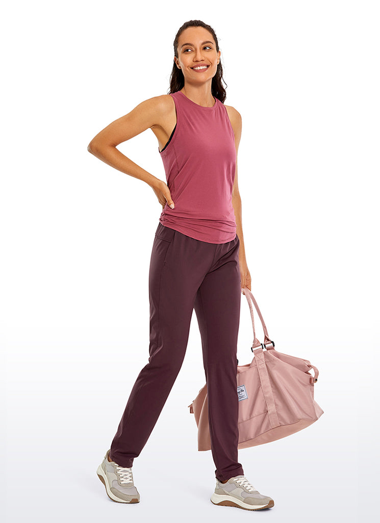 CRZ YOGA Women's Travel Slim Fit Stretch Drawstring Long Pants 31'' Dark Russet