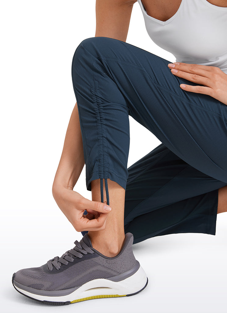 CRZ YOGA Women's Travel Slim Fit Striped Pants 27'' Cinched Leg Ink Blue