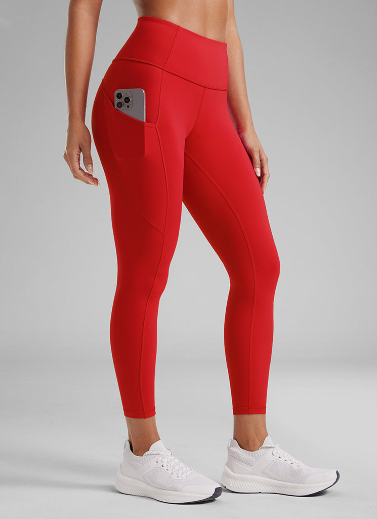 CRZ YOGA Women's Yoga Train High Rise Nakedfeel Pocket Leggings 25'' Red Merlot