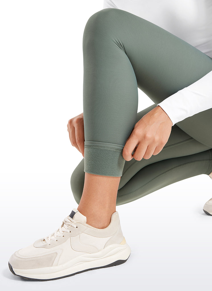 CRZ YOGA Women's Winter High Rise Thermal Fleece Lined Leggings 28'' Grey Sage