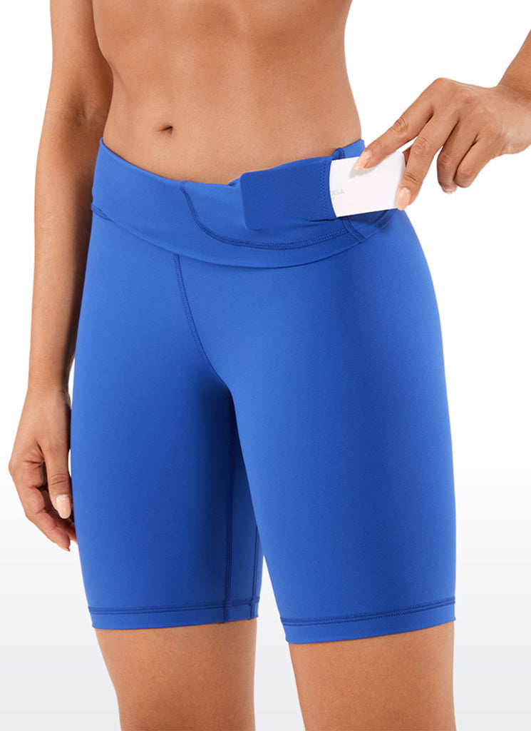 CRZ YOGA Women's Yoga High Rise Biker Shorts Nakedfeel Shorts 8'' Waves Blue