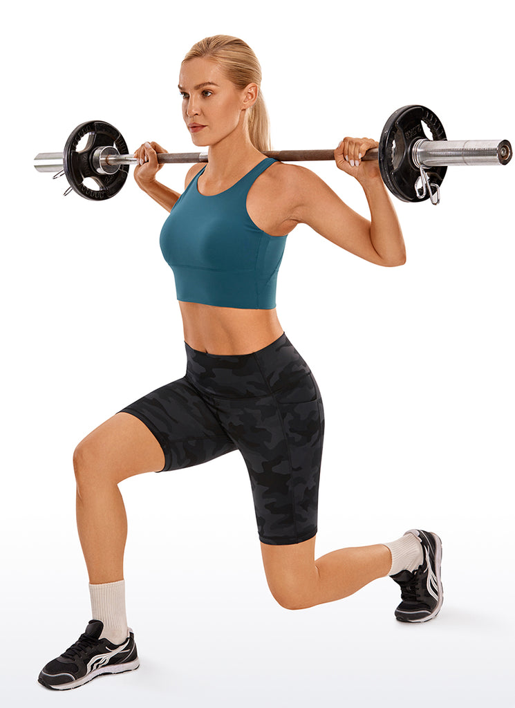 CRZ YOGA Women's Train High Rise Biker Nakedfeel Pocket Shorts 8'' Dark grey camouflage