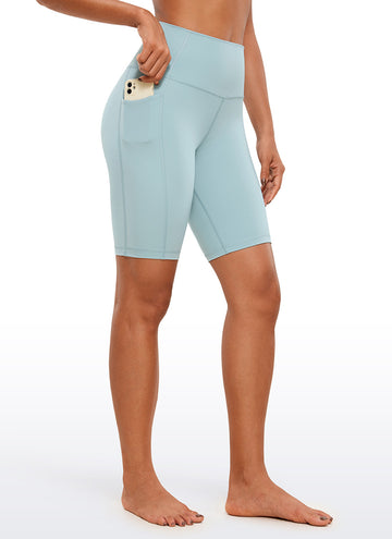 CRZ YOGA Women's Train High Rise Biker Nakedfeel Pocket Shorts 8'' Light grayish blue