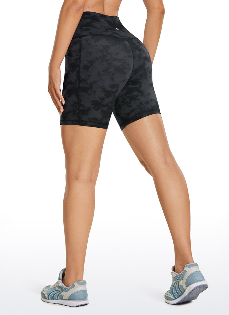 CRZ YOGA Women's Train High Rise Biker Nakedfeel Pocket Shorts 6'' Tie Dye Smoke Ink