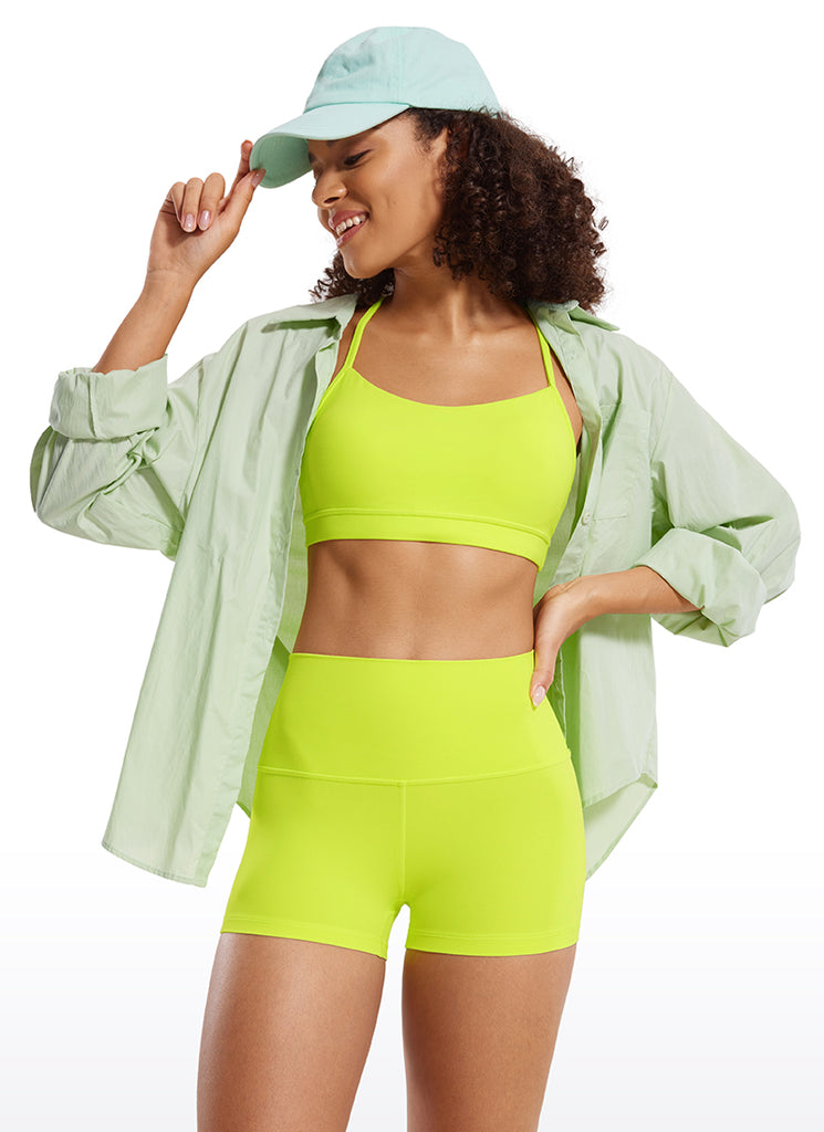 CRZ YOGA Women's Yoga High Rise Booty Butterluxe Biker Shorts 2.5'' Neon Yellow