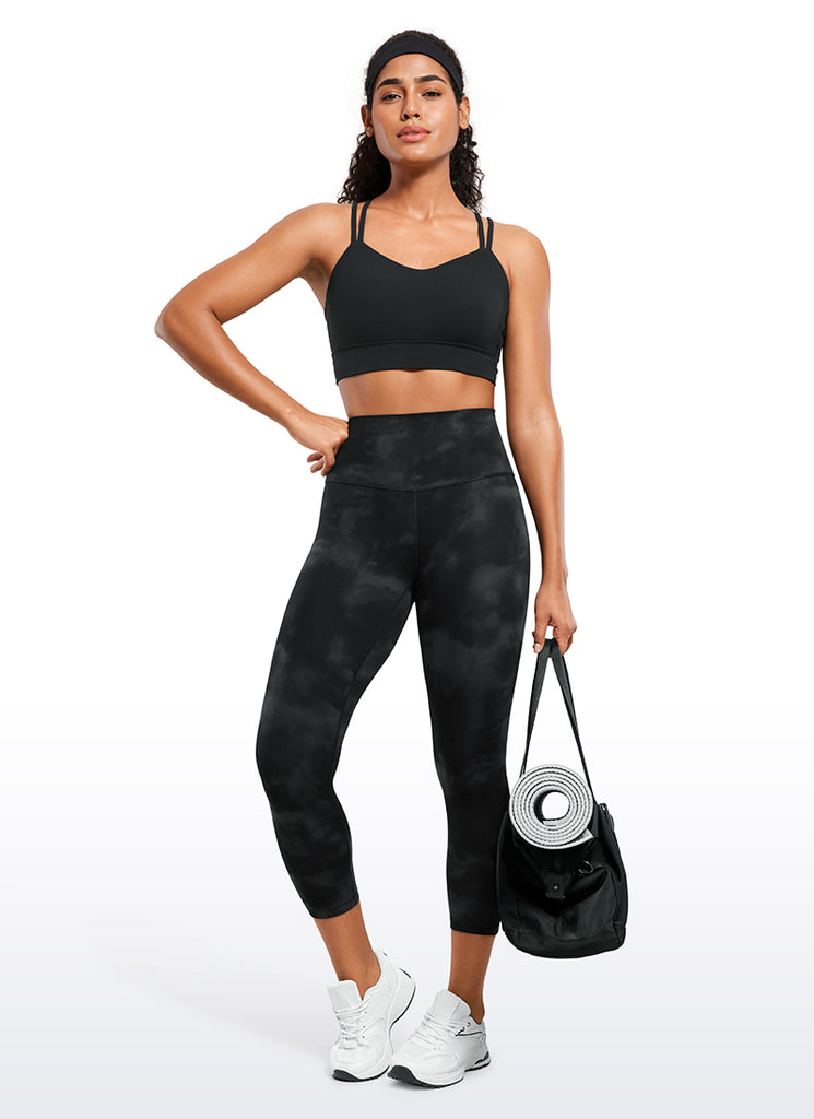 CRZ YOGA Women's Yoga Lounge High Rise Butterluxe Yoga Leggings 23'' Black Tie Dye Flowers