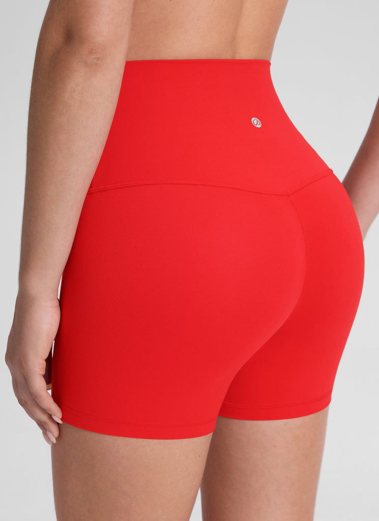 CRZ YOGA Women's Yoga High Rise Biker Shorts Butterluxe Shorts 4'' Deep Red