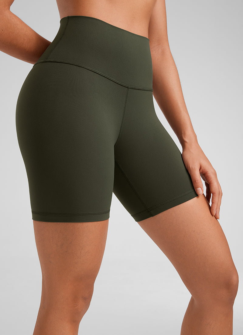 CRZ YOGA Women's Yoga High Rise Biker Shorts Butterluxe Shorts 6'' Olive Green
