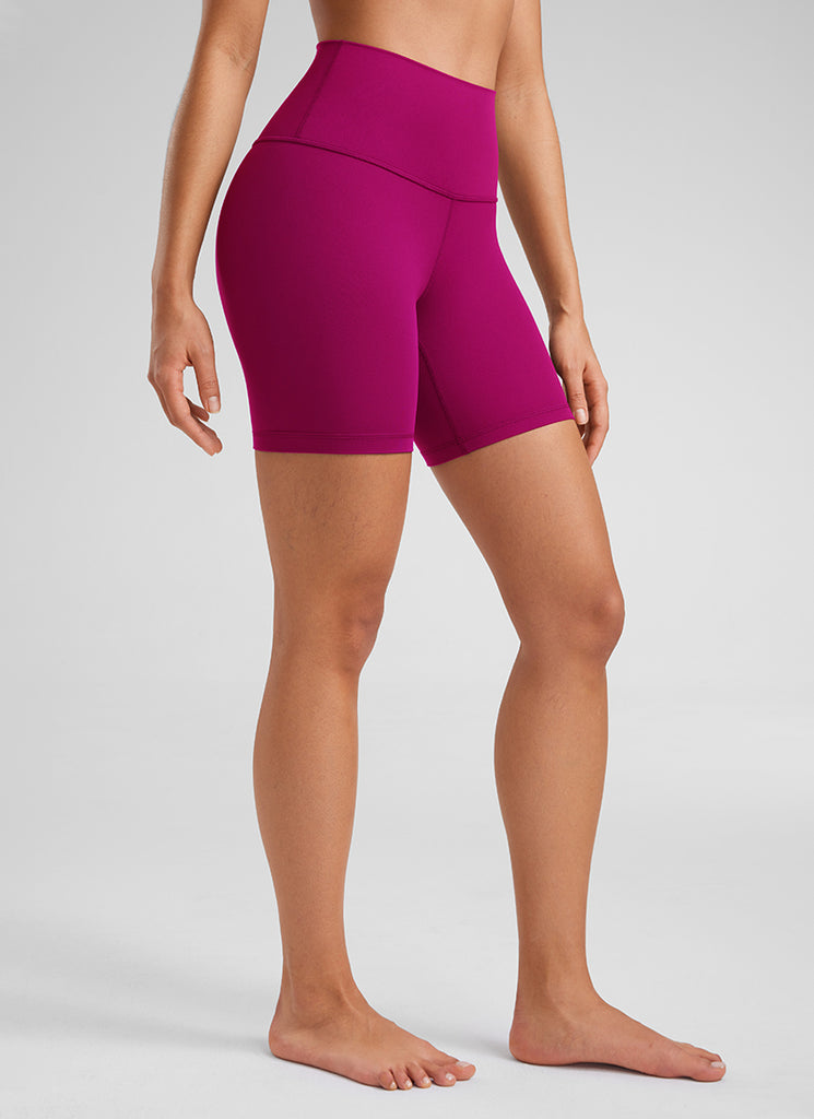 CRZ YOGA Women's Yoga High Rise Biker Shorts Butterluxe Shorts 6'' Magenta Purple