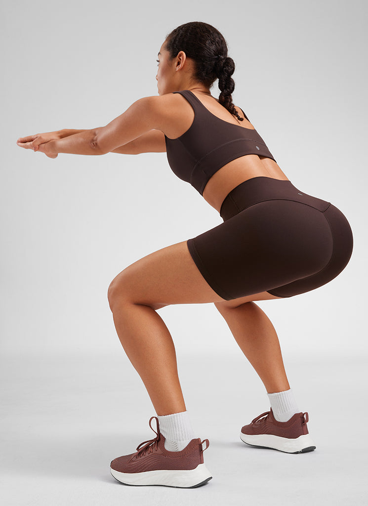 CRZ YOGA Women's Yoga High Rise Biker Shorts Butterluxe Shorts 6'' Hot Fudge Brown