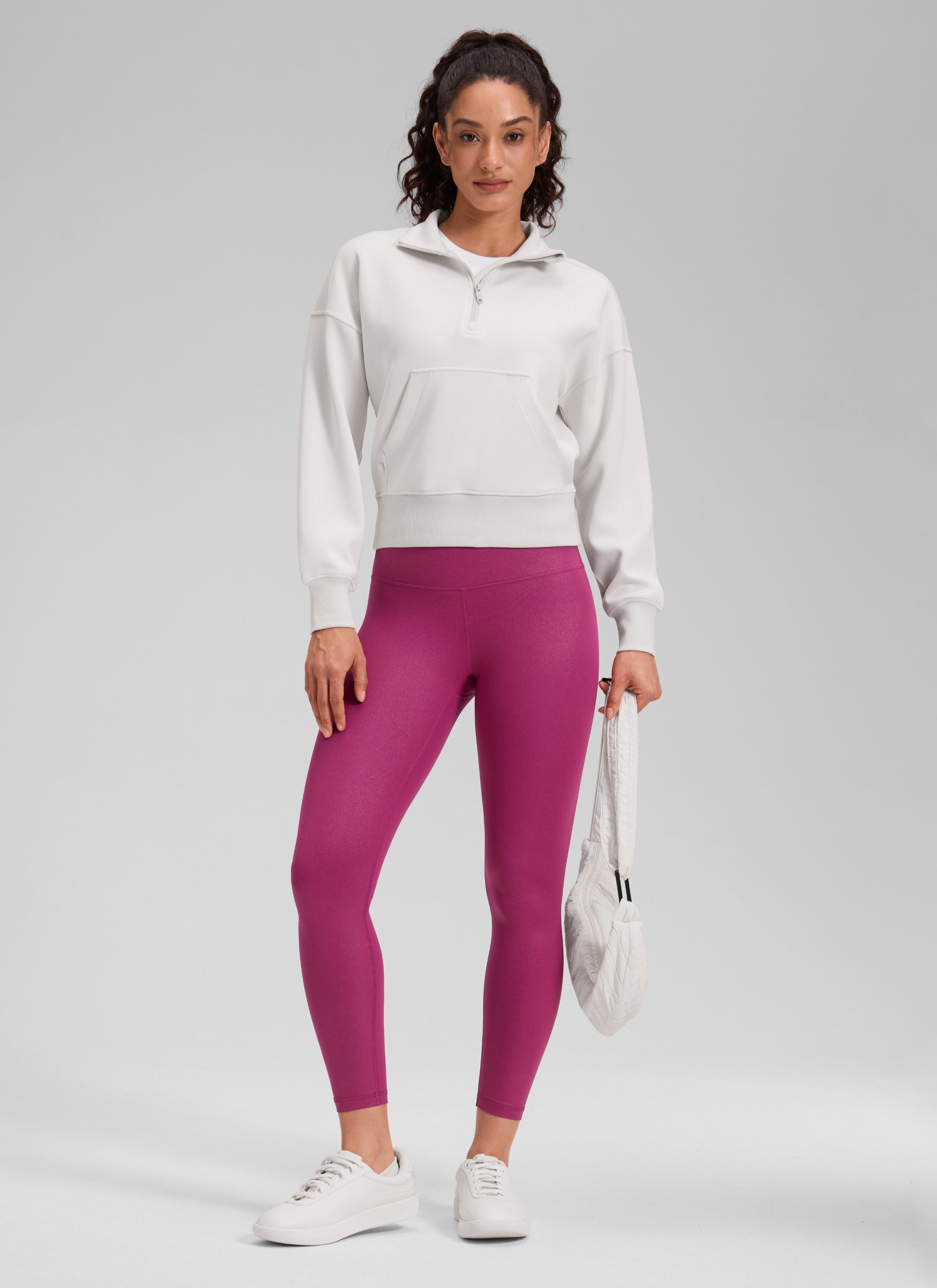 CRZ YOGA Women Butterluxe Matte Faux Leather Leggings 25'' Magenta Purple Classic Pattern