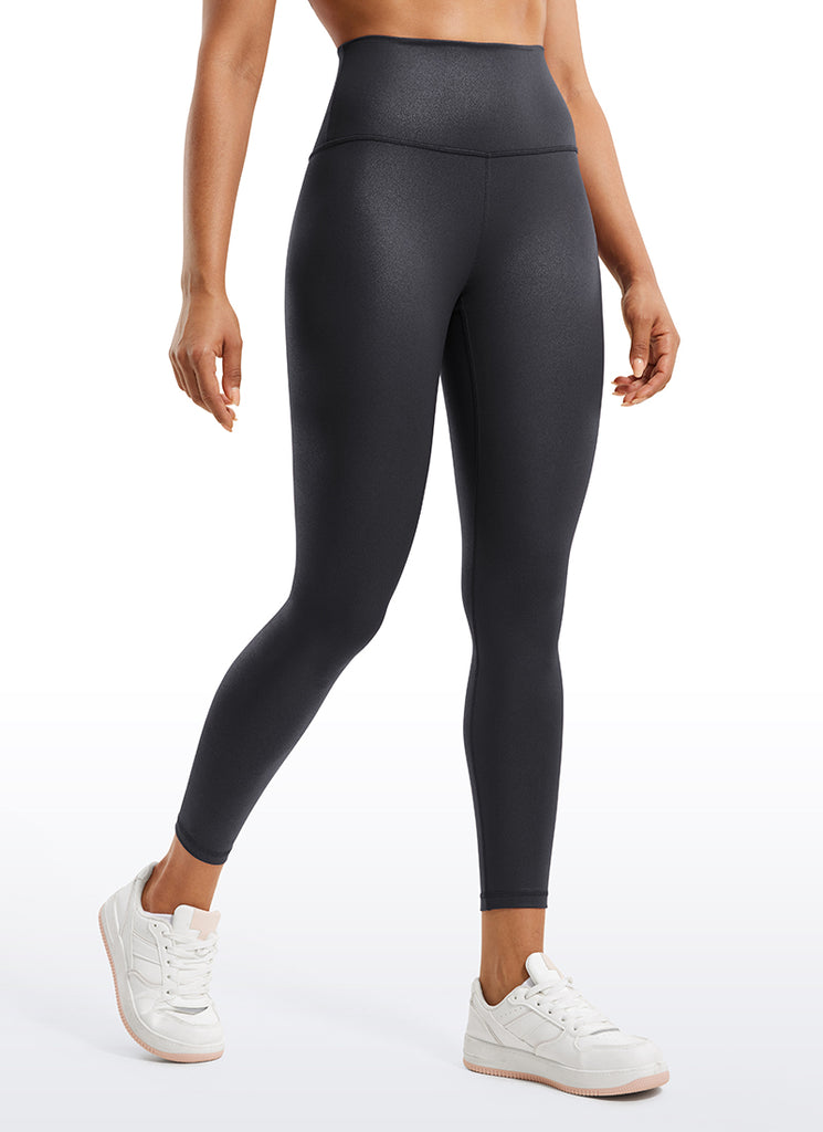 CRZ YOGA Women Butterluxe Matte Faux Leather Leggings 25'' Black Foil Pattern